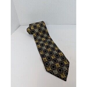 Vintage Christian Dior Cravate Mens Tie Yellow Blue Geometric 100% Silk Classic